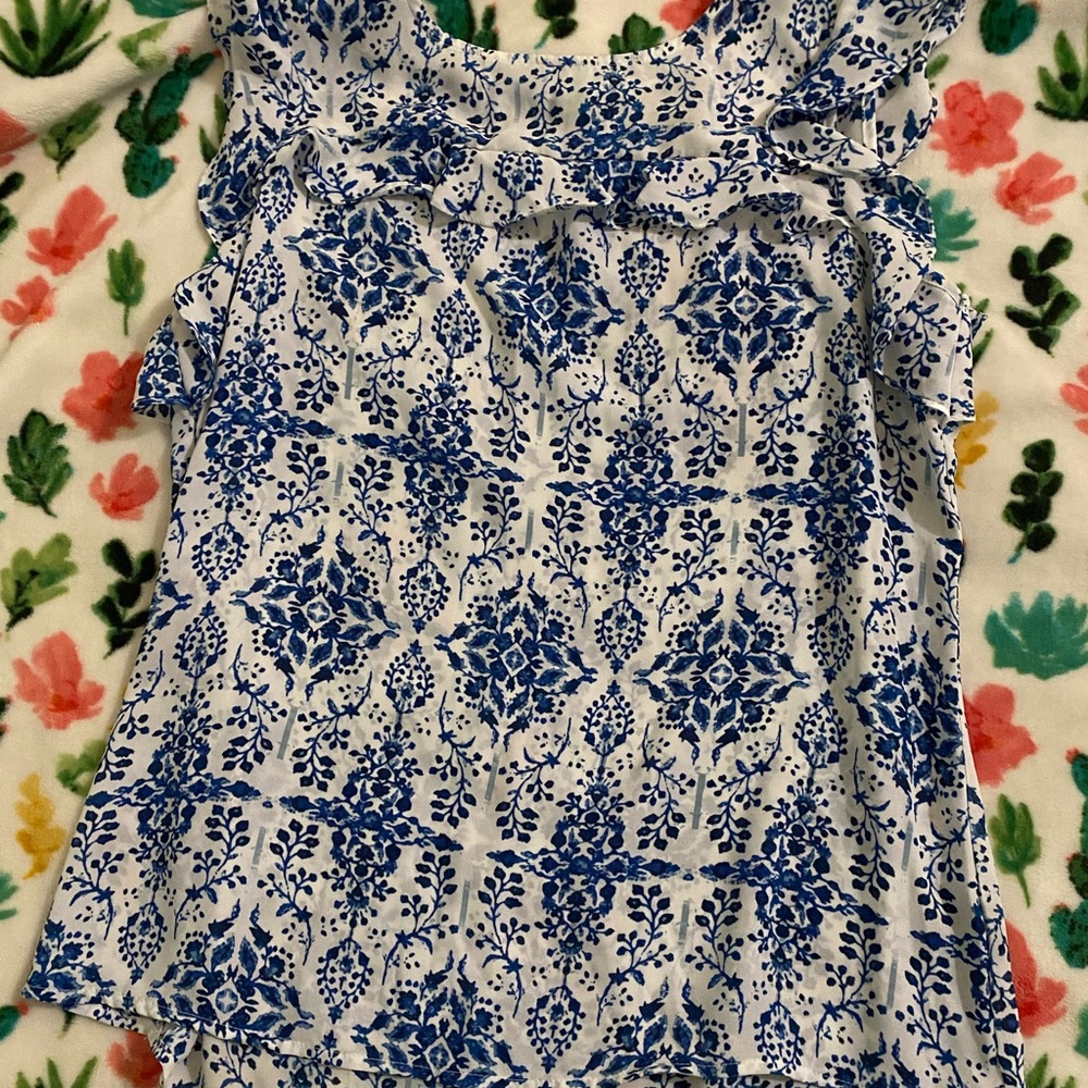 blue patterned blouse